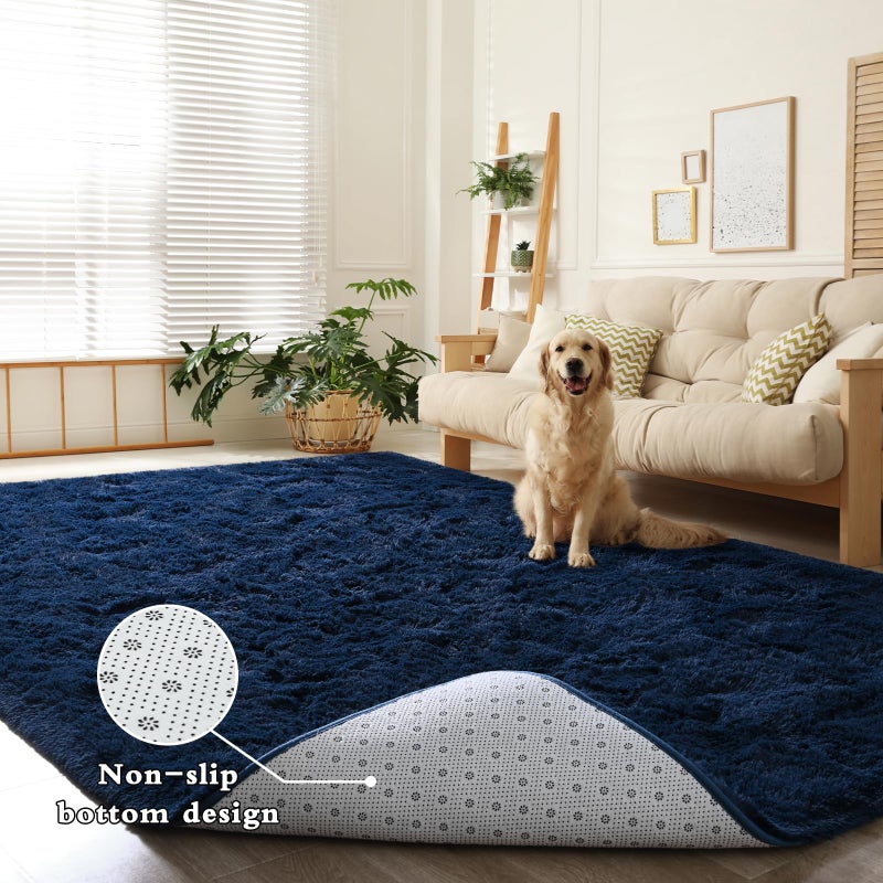 DweIke DweIke Super Soft Shaggy Rugs Fluffy Carpets  4x6 ft  Navy Blue Area Rug for Living Room Bedroom Girls Kids Room Nursery Home Decor  Non-Slip Plush Indoor Floor Bedside Rug  4x6 Feet Navy Blue - Image 4