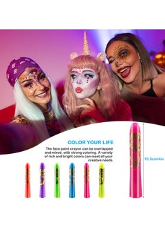 KASTWAVE Face Paint Crayons Glow, Glow in The Dark UV Face Paint Crayons, The Dark Body Painting Kit Under Black Light Makeup Non-Toxic for Party Supplies (6 Color)  - Image 3