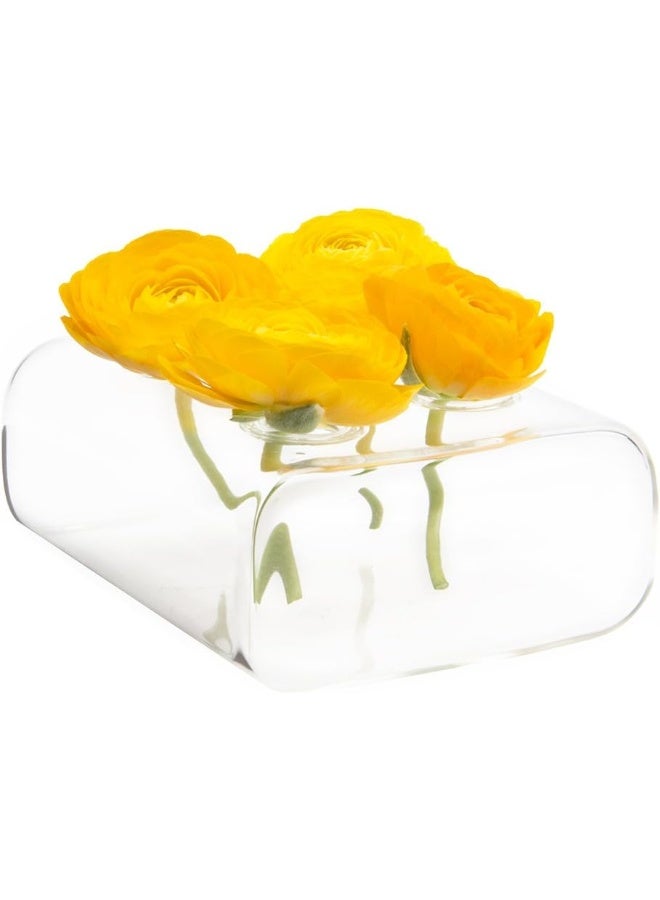 Chive Hudson 2 Flute Flower Vase  Beautiful Small 4Hole MultiChambered Clear Glass Bud Vase  Perfect Flower Vases for Centerpieces Wedding Decorations and Living Room Decor - Image 1