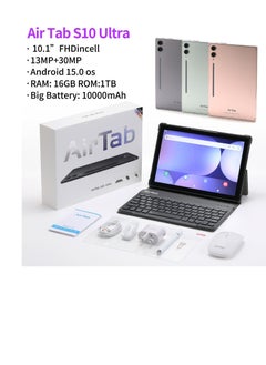 AirTab 10.1 -Inch Smart Tablet S10 ULTRA Android 13 Tablet With 1TB Storage and 16GB RAM Quad Core Wi-Fi LTE Dual Sim with Touch Pen and Keyboard - GRAY  - Image 1
