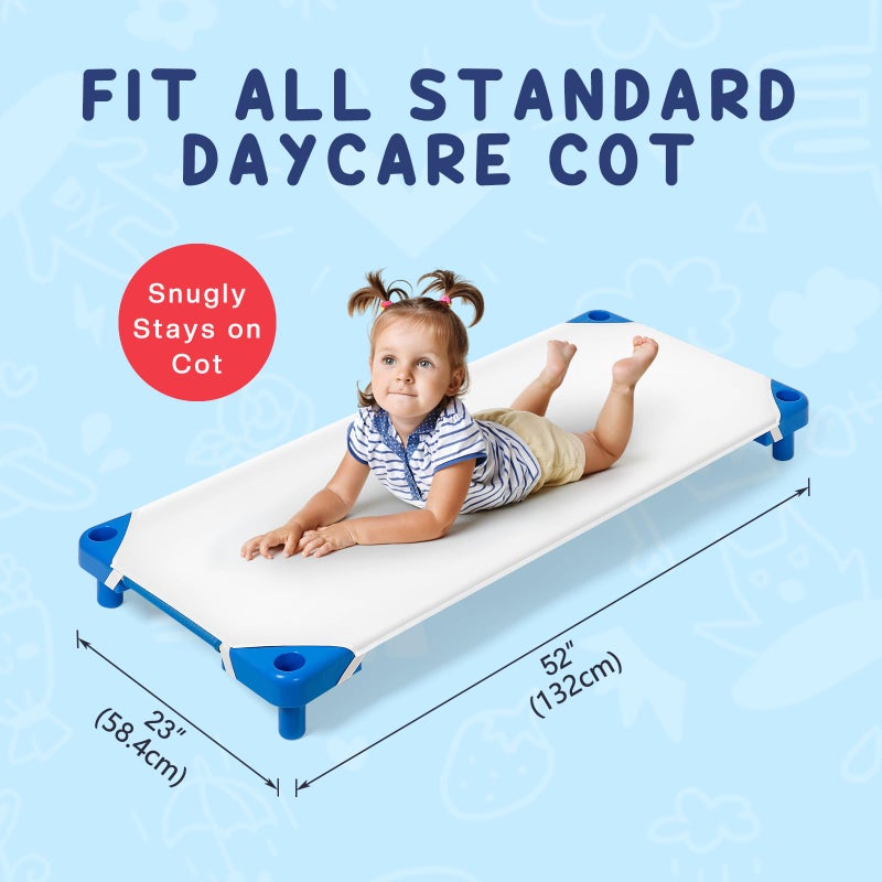 Comfyanno Cot Sheets for Daycare Standard Size - Fits 23" x 52" Cot, 10 Pack Bulk, Daycare Essentials, Soft & Comfortable Fitted Cot Cover, Preschool Kids Nap Time Sheets, Brushed Microfiber- White - Image 3