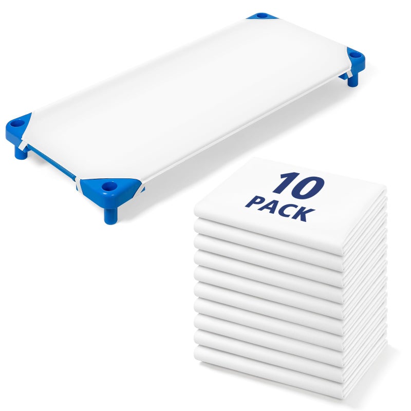 Comfyanno Cot Sheets for Daycare Standard Size - Fits 23" x 52" Cot, 10 Pack Bulk, Daycare Essentials, Soft & Comfortable Fitted Cot Cover, Preschool Kids Nap Time Sheets, Brushed Microfiber- White - Image 1