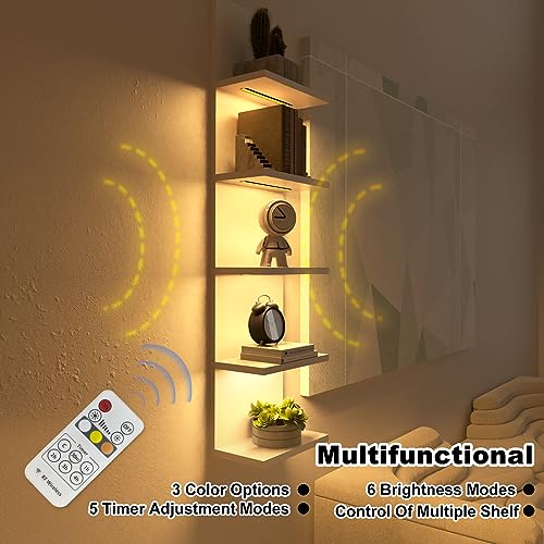 Homaterial 5 Tier Wall Shelf with Light, White Modern Vertical Lack Wall Shelves, Wall Mount, Floating Column Home Decor Shelves for Bedroom, Living Room, Vanity Storage Display - Image 2