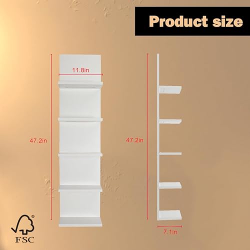 Homaterial 5 Tier Wall Shelf with Light, White Modern Vertical Lack Wall Shelves, Wall Mount, Floating Column Home Decor Shelves for Bedroom, Living Room, Vanity Storage Display - Image 4