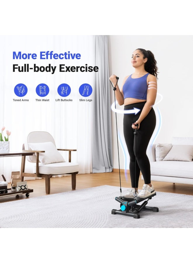 Merach 2-in-1 ميني ستيبر للتمارين المنزلية، ميني ستيبر 150kg مع شاشة LCD، ستيبر تأرجح صعوداً وهبوطاً مع حبال الطاقة لتدريب الساق/الذراع/الأرداف، معدات تمرين ولياقة بدنية - Image 2