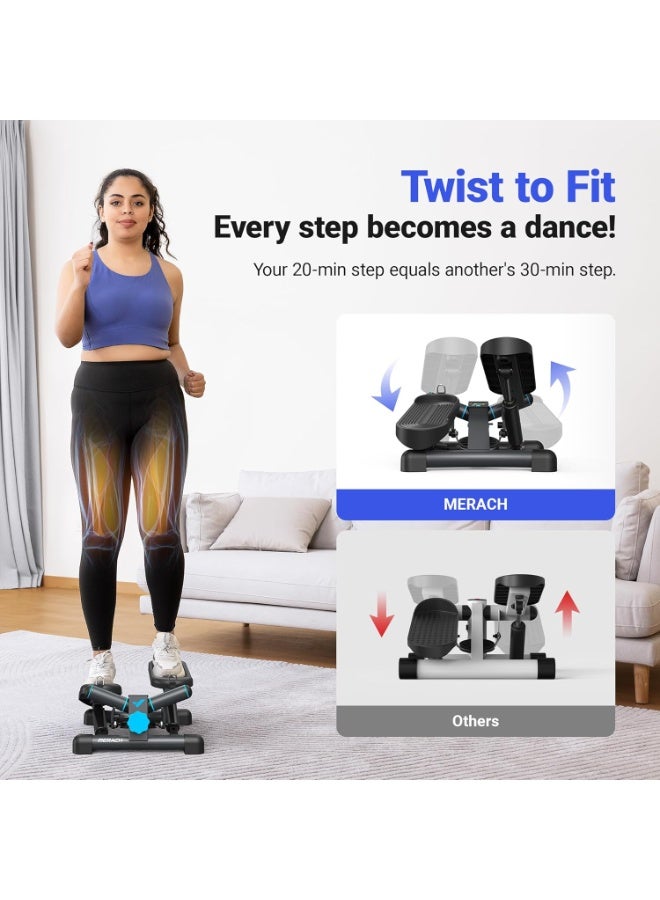 Merach 2-in-1 ميني ستيبر للتمارين المنزلية، ميني ستيبر 150kg مع شاشة LCD، ستيبر تأرجح صعوداً وهبوطاً مع حبال الطاقة لتدريب الساق/الذراع/الأرداف، معدات تمرين ولياقة بدنية - Image 3