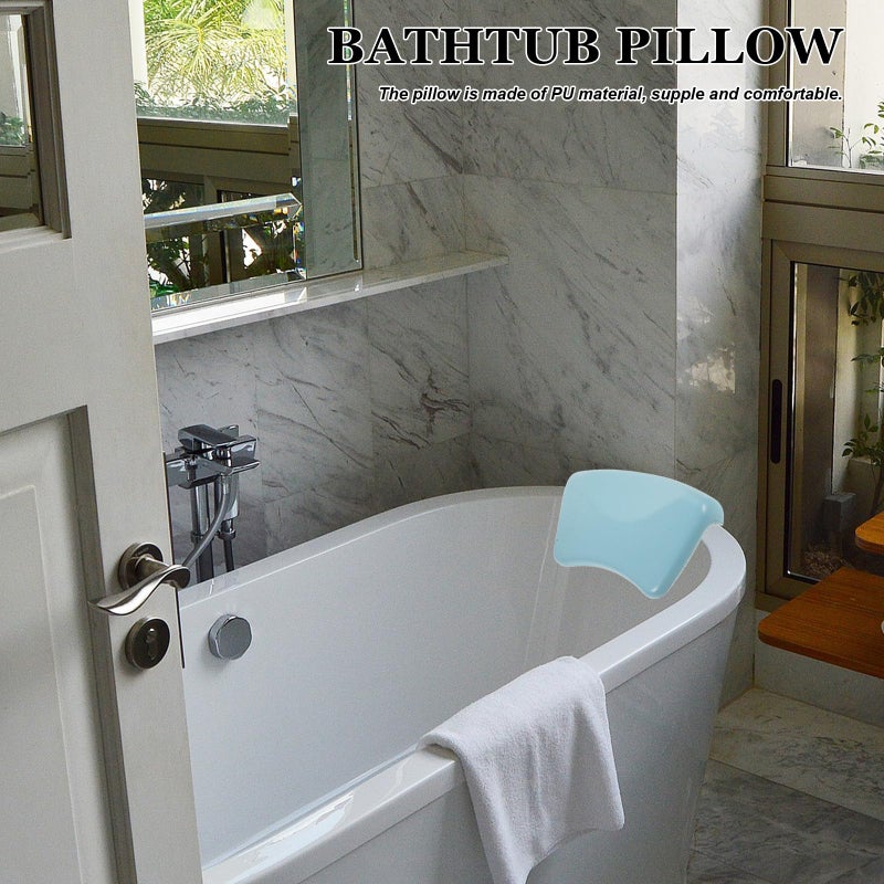 Soft PU Non Slip Sky Blue Bathtub Pillow Neck Cushion Head Rest Pad For Home Spa Relaxation - Image 5