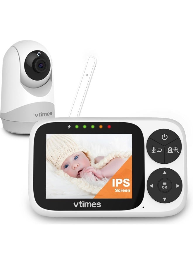 VTimes Baby Monitor with Camera and Audio, 3.2 Inch IPS Screen, Video Baby Monitor, No WiFi Night Vision, Portable Baby Camera, VOX Mode, Panoramic Alarm and Range - Image 1