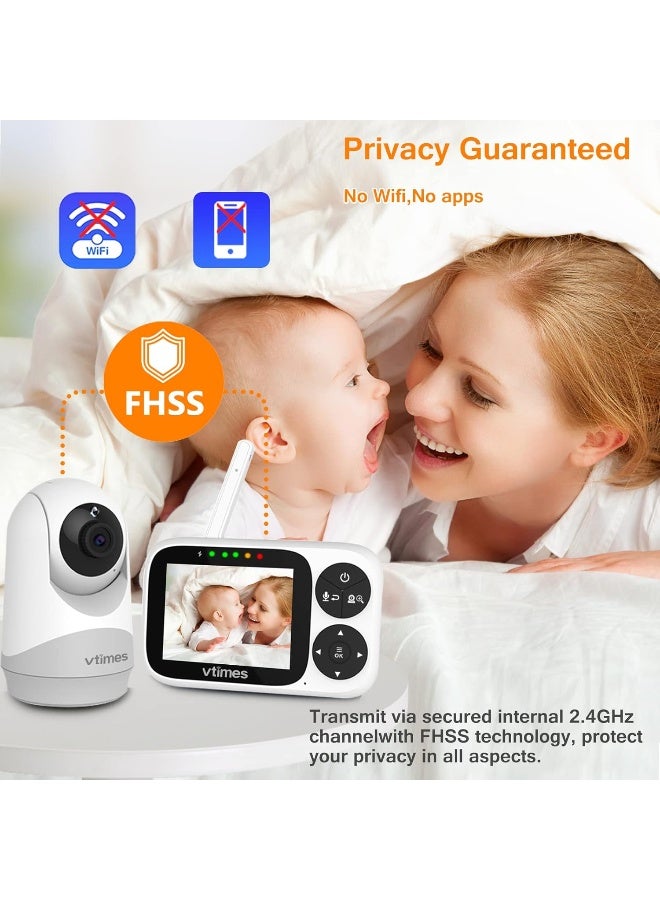 VTimes Baby Monitor with Camera and Audio, 3.2 Inch IPS Screen, Video Baby Monitor, No WiFi Night Vision, Portable Baby Camera, VOX Mode, Panoramic Alarm and Range - Image 3