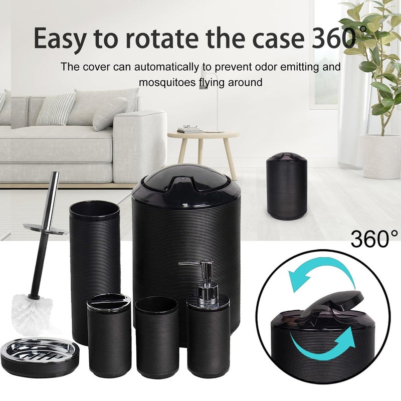 CERBIOR Bathroom Accessories Set 6 Piece Bath Ensemble Includes Soap Dispenser, Toothbrush Holder, Toothbrush Cup, Soap Dish for Decorative Countertop and Housewarming Gift, Black - Image 5