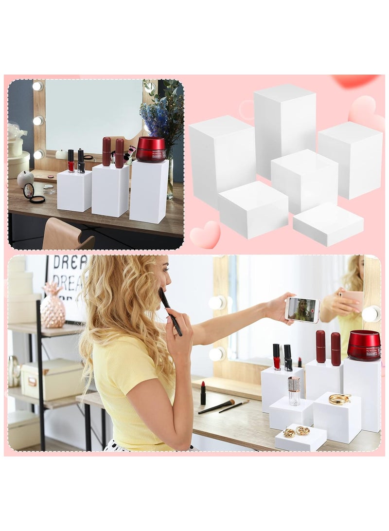 TPGP 6 Pcs White Acrylic Display Risers Cube Square Jewelry Nesting Risers with Hollow Bottoms for Necklaces Earrings Glasses  - Image 4