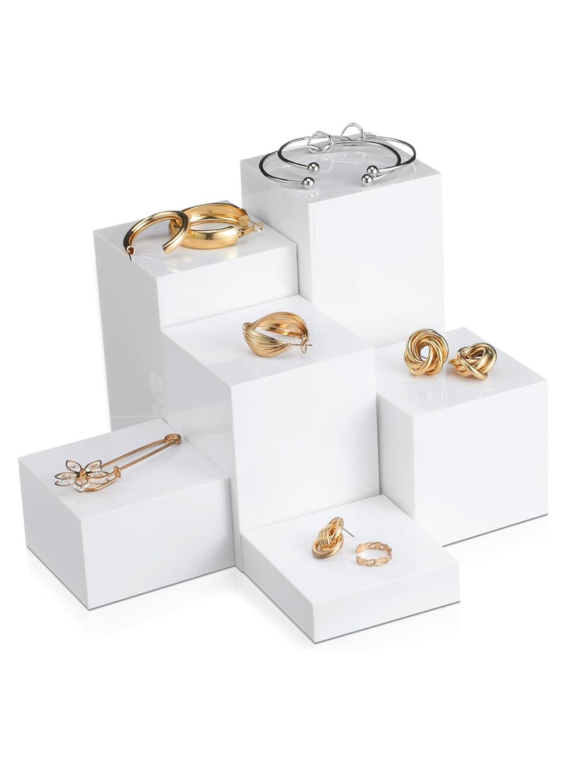 TPGP 6 Pcs White Acrylic Display Risers Cube Square Jewelry Nesting Risers with Hollow Bottoms for Necklaces Earrings Glasses  - Image 1