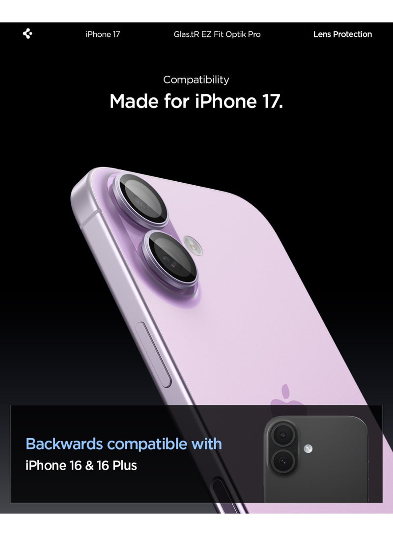 Spigen Camera Lens Protector [2 Pack] for iPhone 17 | iPhone 16 Plus | iPhone 16 GLAStR EZ-Fit Optik Pro  - Purple - Image 2