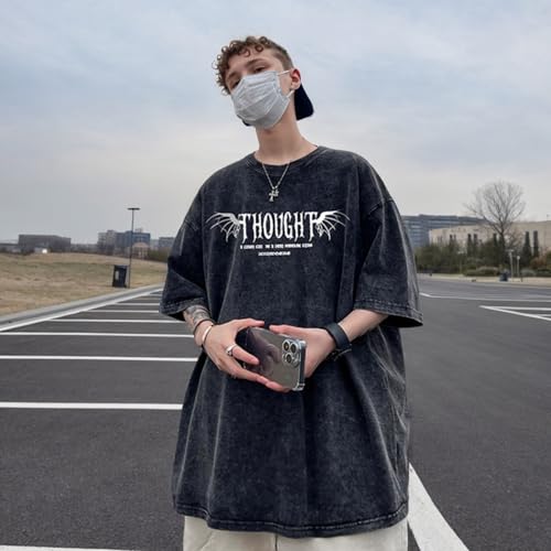 Lubpow Mens Acid Wash Tshirt Oversized Vintage Graphic T-Shirts Cool Grunge Rose Floral Shirt Trendy Y2K Streetwear Tee Tops(Black,M) - Image 4
