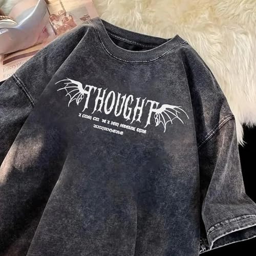 Lubpow Mens Acid Wash Tshirt Oversized Vintage Graphic T-Shirts Cool Grunge Rose Floral Shirt Trendy Y2K Streetwear Tee Tops(Black,M) - Image 5