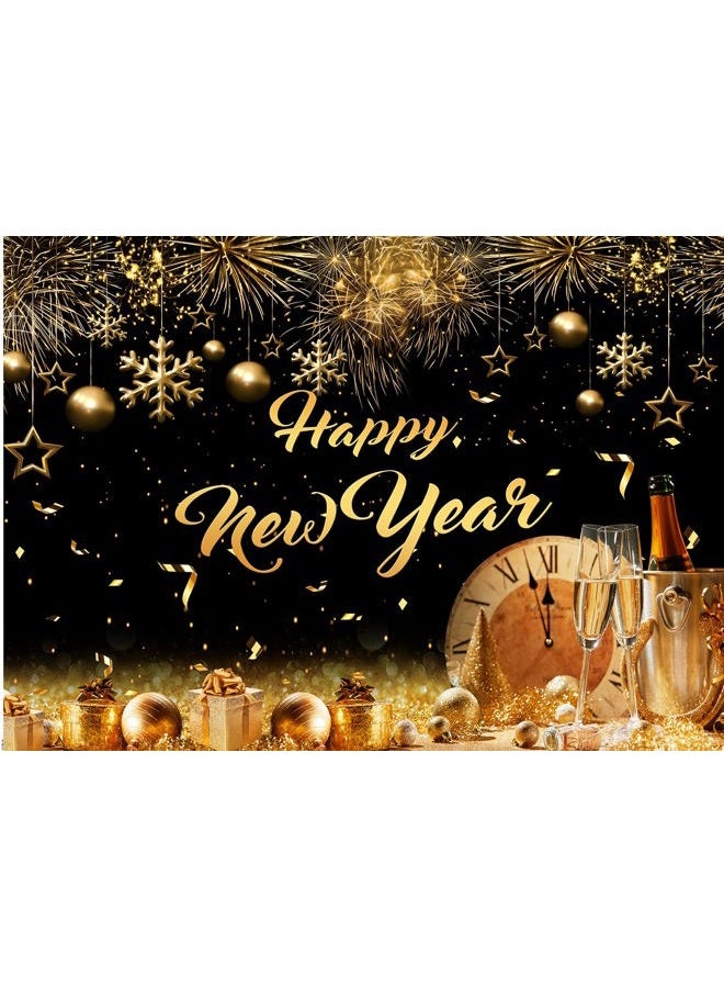 CYLYH 8X6FT 2023 Happy New Year Backdrop Black and Gold Photography Background New Year Holiday Party Banner New Year Eve Party Decoration New Year Christmas Party Decorations Banner D598 - Image 1