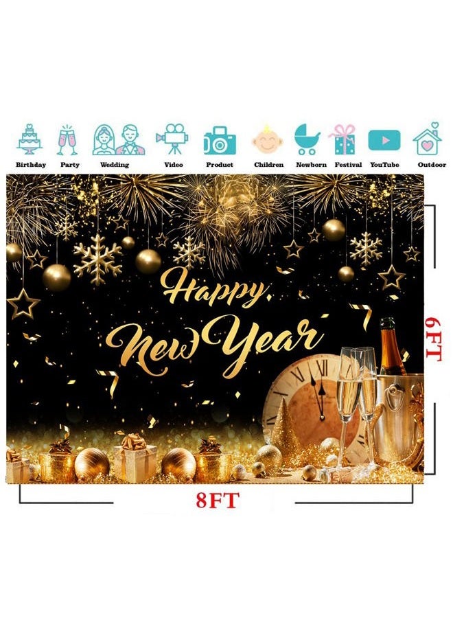 CYLYH 8X6FT 2023 Happy New Year Backdrop Black and Gold Photography Background New Year Holiday Party Banner New Year Eve Party Decoration New Year Christmas Party Decorations Banner D598 - Image 5