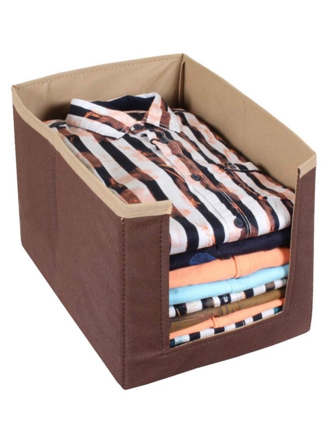 NANDANI GARMENTS NANDANI GARMENTS Shirt Stacker for Wardrobe | Non-Woven Clothes Organizer Box for Shirts | Foldable Shirt Storage Organizer with Handle and Divider for Closet Shelf Storage (Set of 2, Brown) - Image 3