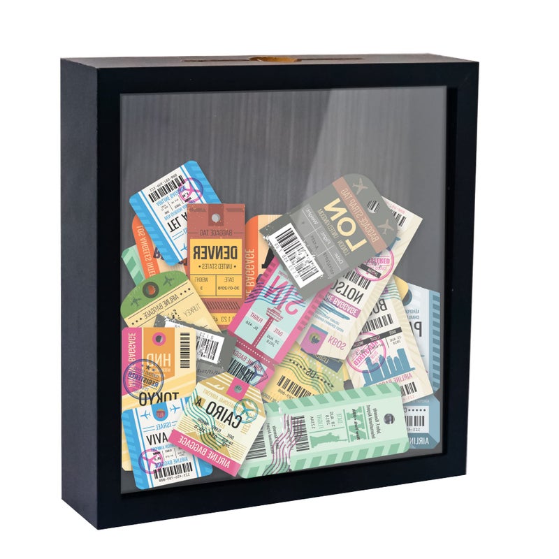 FramePro Ticket Shadow Box Top Loading Display Case Frame with Slot on Top  Customizable DIY Sweet Gift  Movie Travel Sporting Events Concert Ticket Stubs Drink Beer Caps- Memory Box  Black 8x8 - Image 1