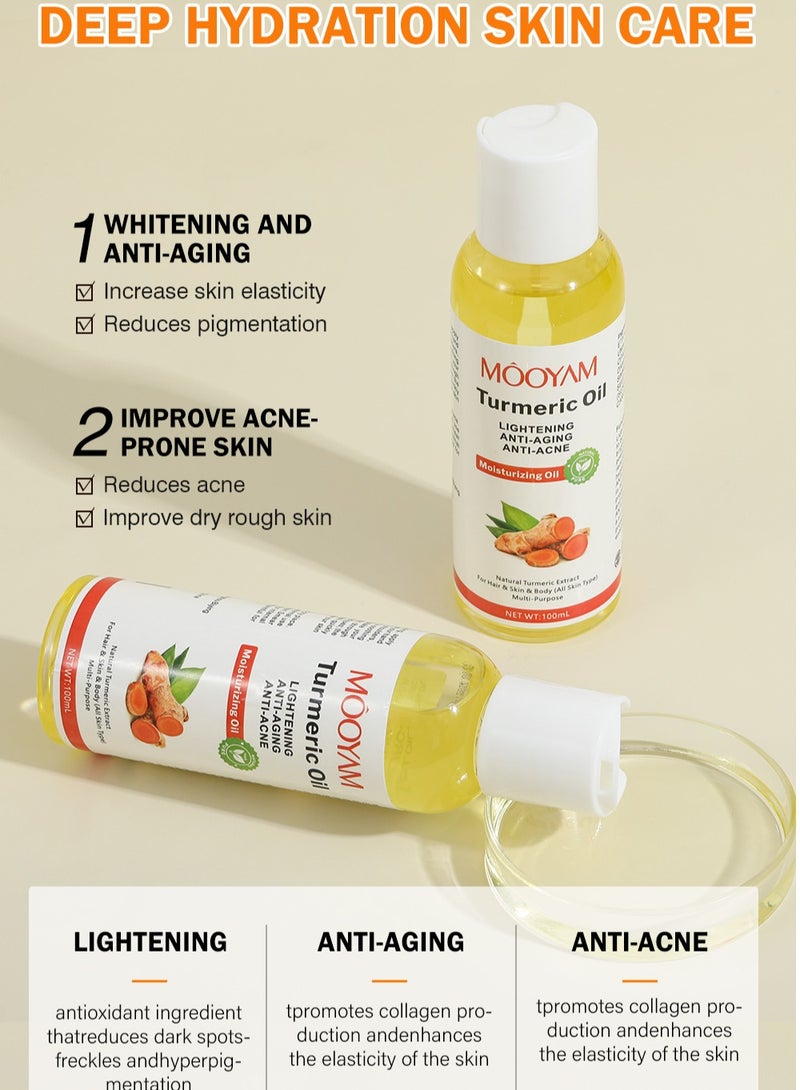 MOOYAM Turmeric Oil for Multi Purpose Lightening Anti Acne Anti Aging Moisturizing Oil Body Oil Face Hair Skin Body Care Nourish and Brighten Whitening Oil for All Skin Types - Image 4