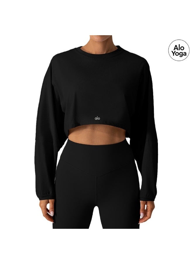 Alo Yoga Women's Loose Cropped Sweatshirt - Perfect for Fitness and Yoga（Black） - Image 1