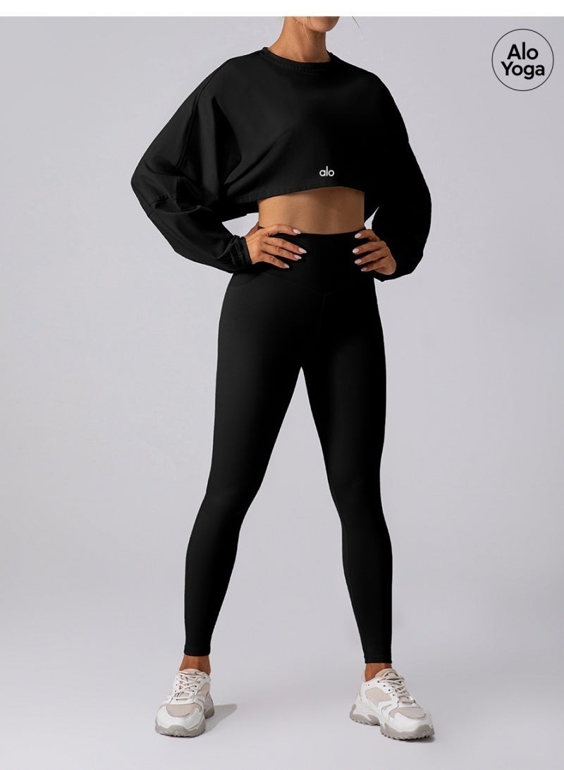 Alo Yoga Women's Loose Cropped Sweatshirt - Perfect for Fitness and Yoga（Black） - Image 3