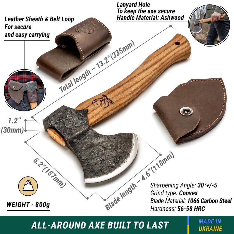 BeaverCraft Bushcraft Hatchet with Sheath for Camping AX3 - Small Wood Carving Axe - Forged Axes for Chopping - Forest Backpacking Hatchet with Wooden Handle - Firewood Splitting Axe, Gardening Axes - Image 4