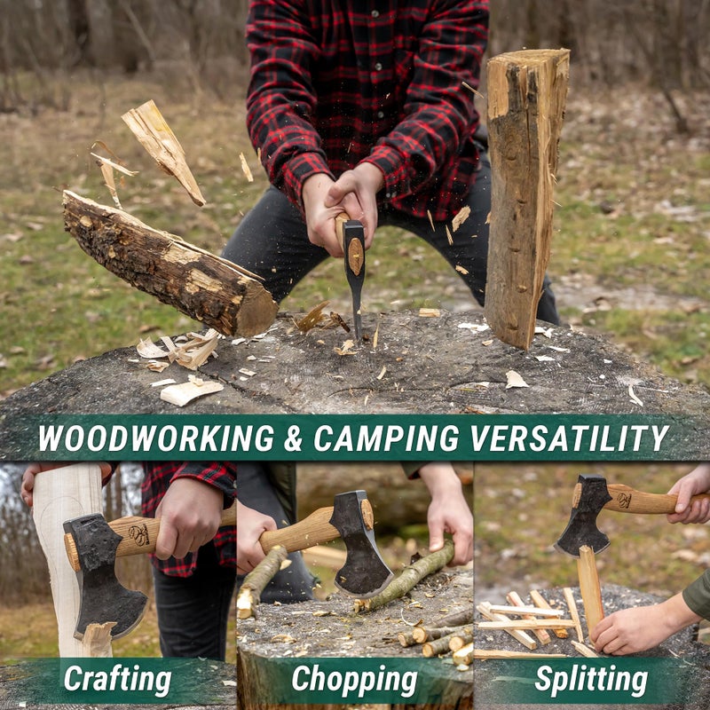 BeaverCraft Bushcraft Hatchet with Sheath for Camping AX3 - Small Wood Carving Axe - Forged Axes for Chopping - Forest Backpacking Hatchet with Wooden Handle - Firewood Splitting Axe, Gardening Axes - Image 2
