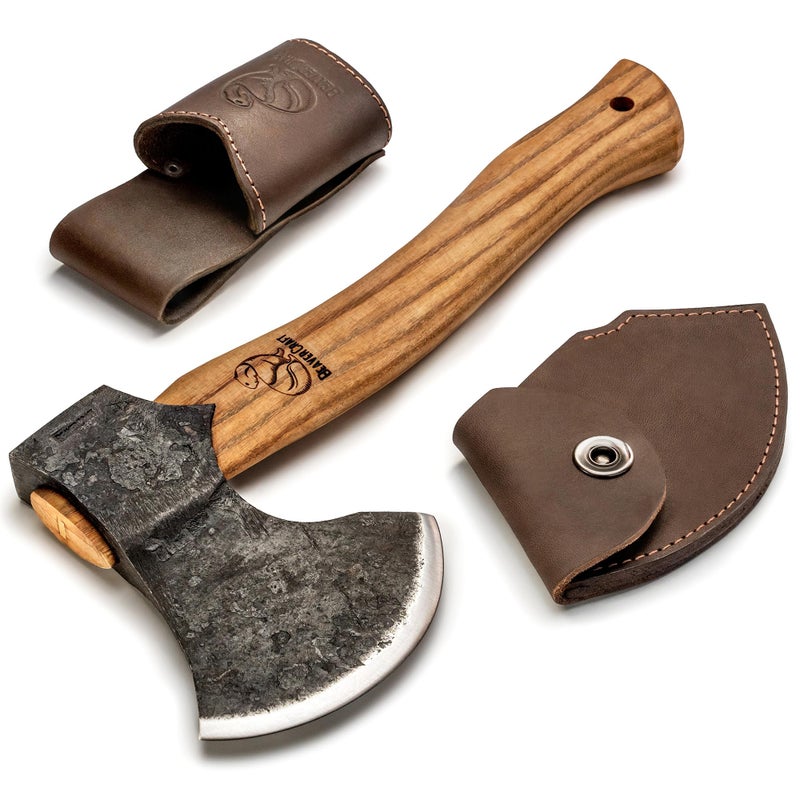 BeaverCraft Bushcraft Hatchet with Sheath for Camping AX3 - Small Wood Carving Axe - Forged Axes for Chopping - Forest Backpacking Hatchet with Wooden Handle - Firewood Splitting Axe, Gardening Axes - Image 1