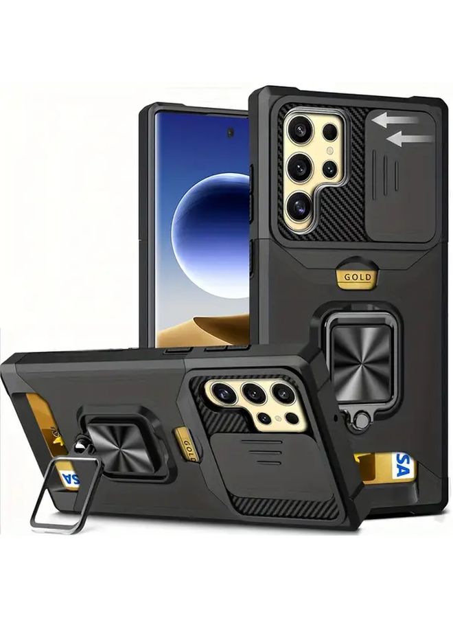 حالة مقاومة للصدمات ثقيلة مع حامل ومنفذ للبطاقة لهاتف Galaxy S22 Plus 5G باللون الأسود - Image 1