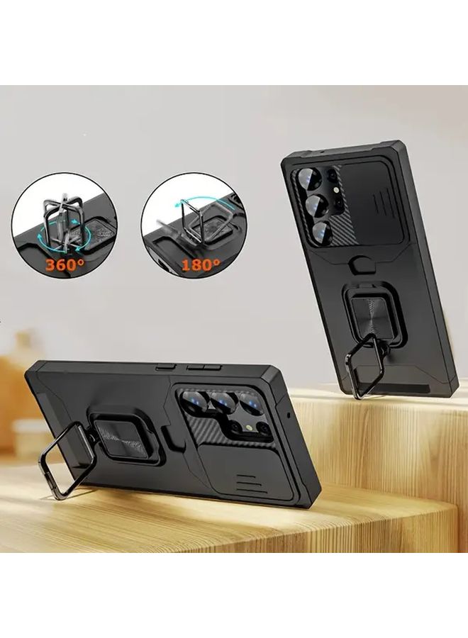 حالة مقاومة للصدمات ثقيلة مع حامل ومنفذ للبطاقة لهاتف Galaxy S22 Plus 5G باللون الأسود - Image 3