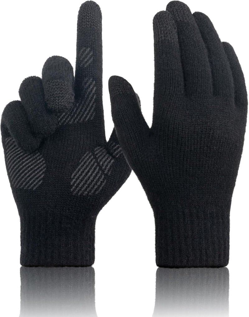 TRENDOUX Unisex Thermal Merino Wool Touch Screen Gloves - Black, Size L - Image 1