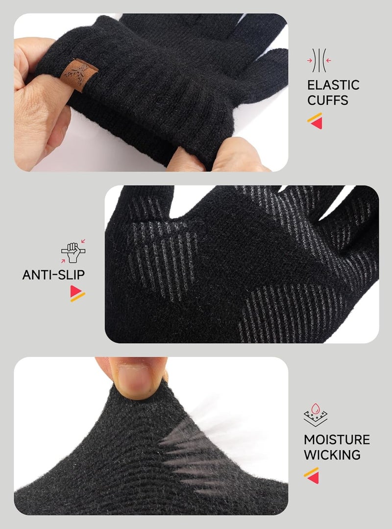 TRENDOUX Unisex Thermal Merino Wool Touch Screen Gloves - Black, Size L - Image 5