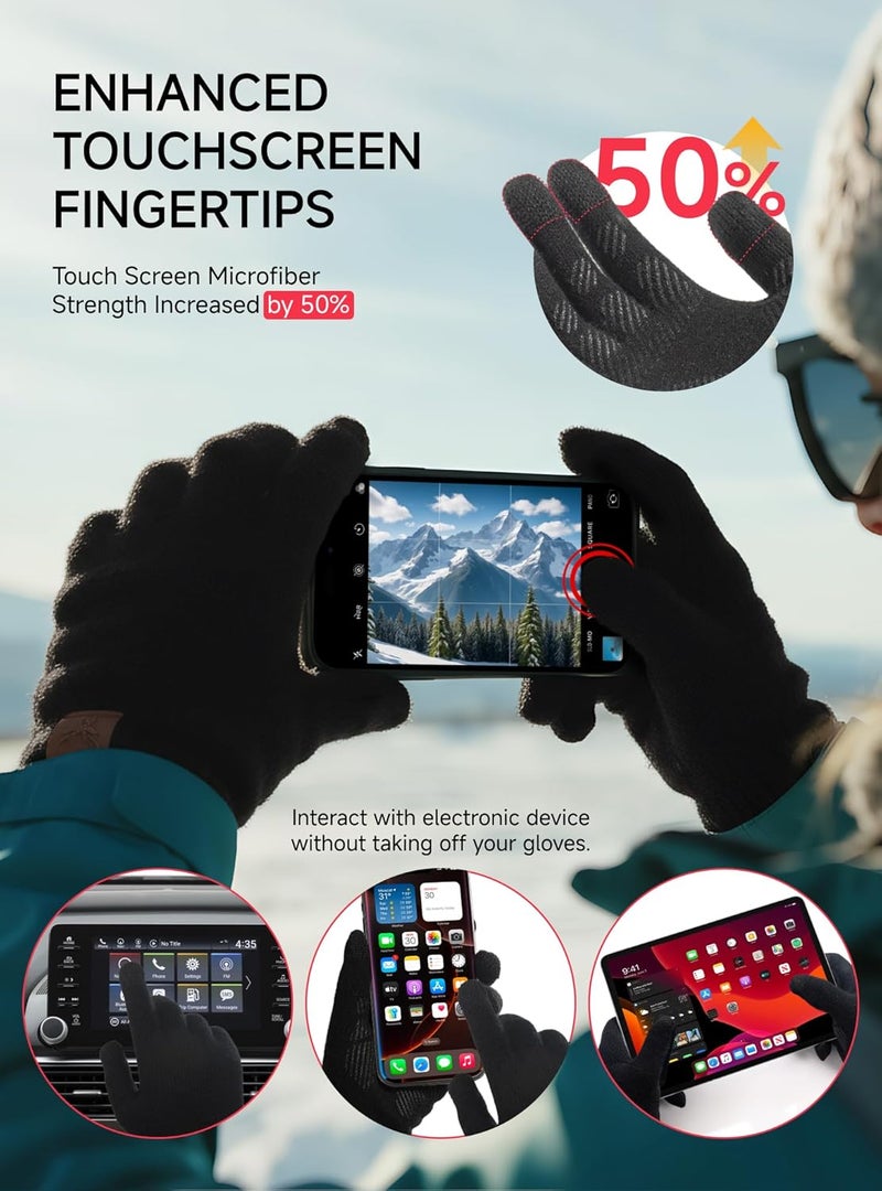 TRENDOUX Unisex Thermal Merino Wool Touch Screen Gloves - Black, Size L - Image 4