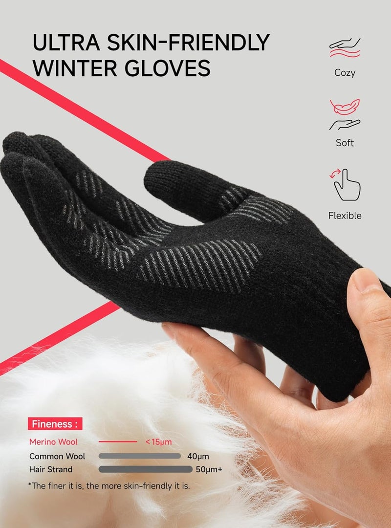 TRENDOUX Unisex Thermal Merino Wool Touch Screen Gloves - Black, Size L - Image 3