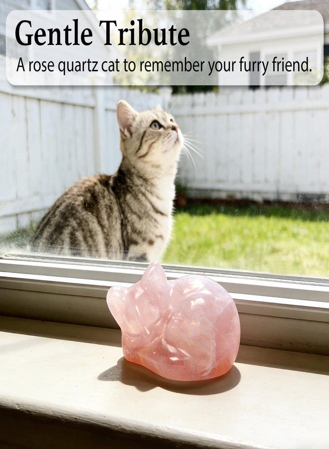 Taxhtext Rose Quartz Crystal Cat Figurine - Pink Healing Stone Memorial Keepsake, Comfort Gift for Cat Lovers, Sympathy & Remembrance Decor for Home, Desk or Shelf, Easter Basket Stuffer (Cat) - Image 2