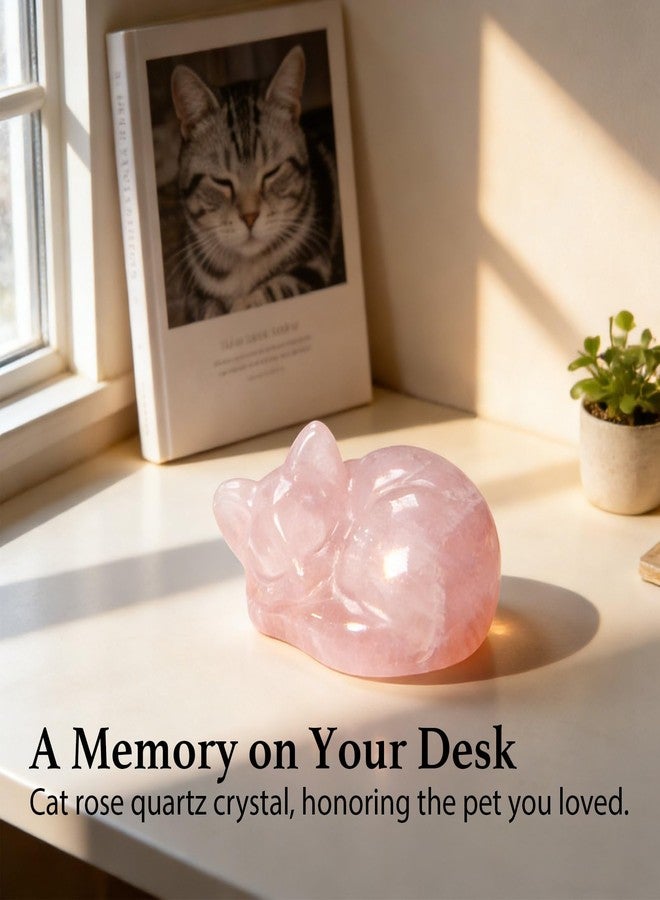 Taxhtext Rose Quartz Crystal Cat Figurine - Pink Healing Stone Memorial Keepsake, Comfort Gift for Cat Lovers, Sympathy & Remembrance Decor for Home, Desk or Shelf, Easter Basket Stuffer (Cat) - Image 5