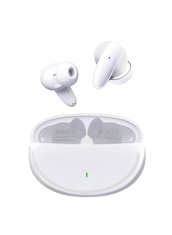 Promats Promate Acoustic In‑Ear TWS Earphone (Lush) – Bluetooth 5.1 True Wireless Earbuds with Touch Intuitive Controls, Balanced Bass, Lightweight Compact Design, IPX5 Sweat-Resistant, Up to 20 Hours Playback – White  - Image 1