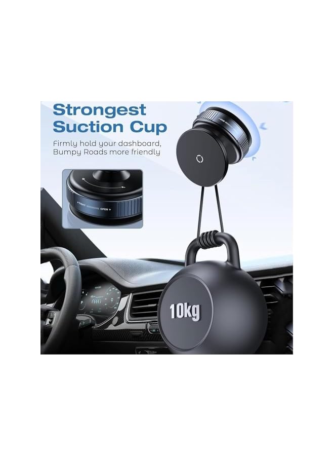 S-TOP Car Mount, Black Magnetic Phone Holder for Car with Adjustable Angle, Strong Suction Cup for Windshield, Dashboard and Smooth Surfaces - Image 2