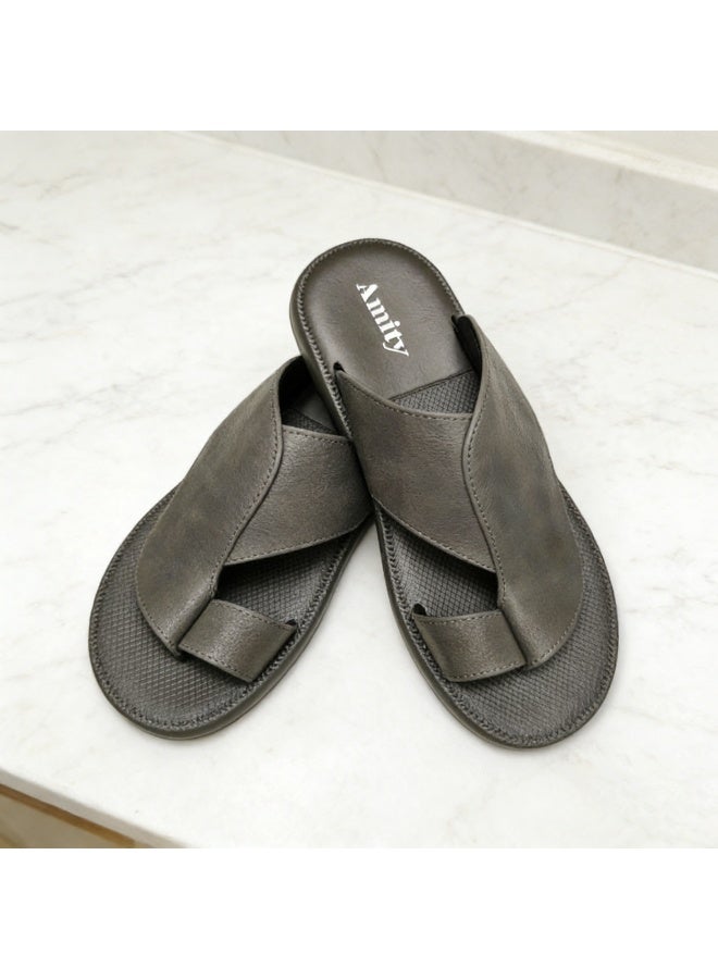 Soft Gray Open Toe Toe Loop Slippers, Anti Slip Flat Summer Footwear for Adult Men - Image 1