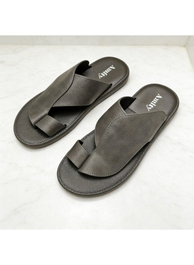 Soft Gray Open Toe Toe Loop Slippers, Anti Slip Flat Summer Footwear for Adult Men - Image 4