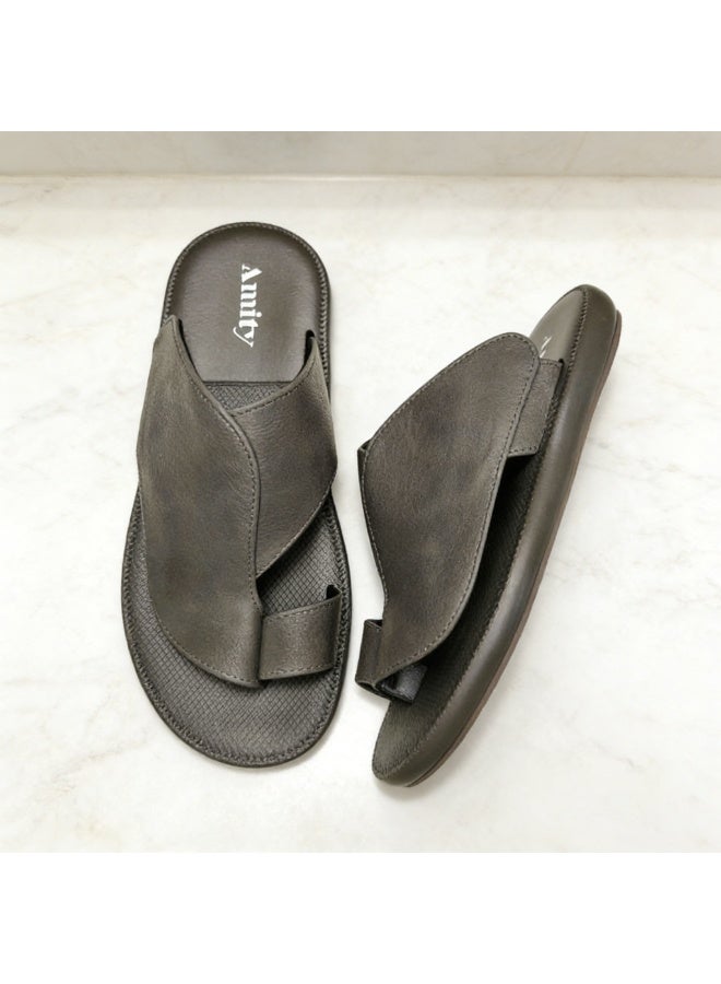 Soft Gray Open Toe Toe Loop Slippers, Anti Slip Flat Summer Footwear for Adult Men - Image 3