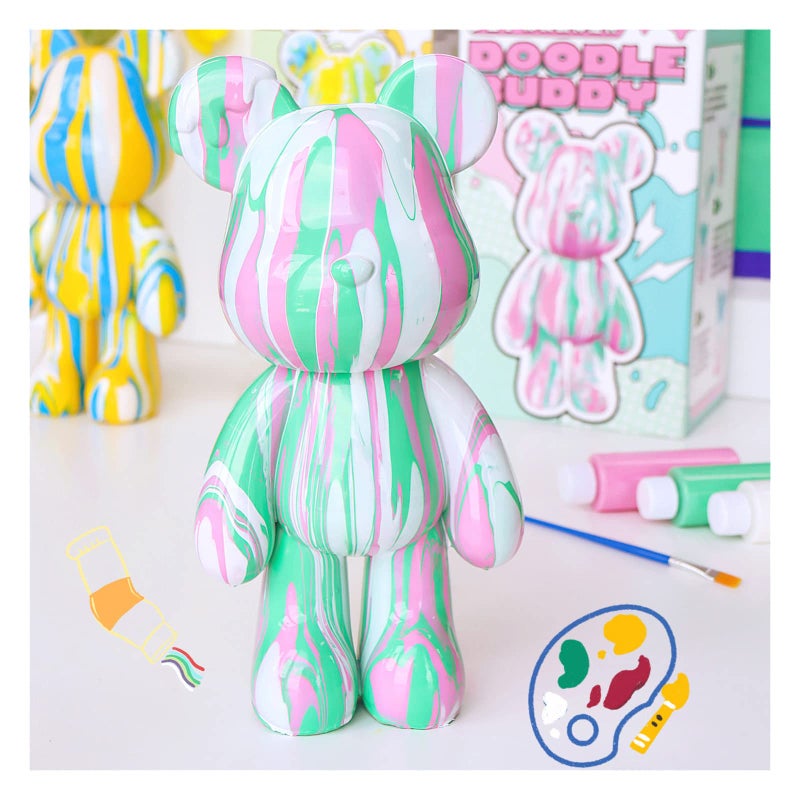 Coniuty DIY Creative Blank Painting Fluid Bear Figure Kit Multicolor Mix Paint Design for Home Decoration Green Fluid Bear - Image 2
