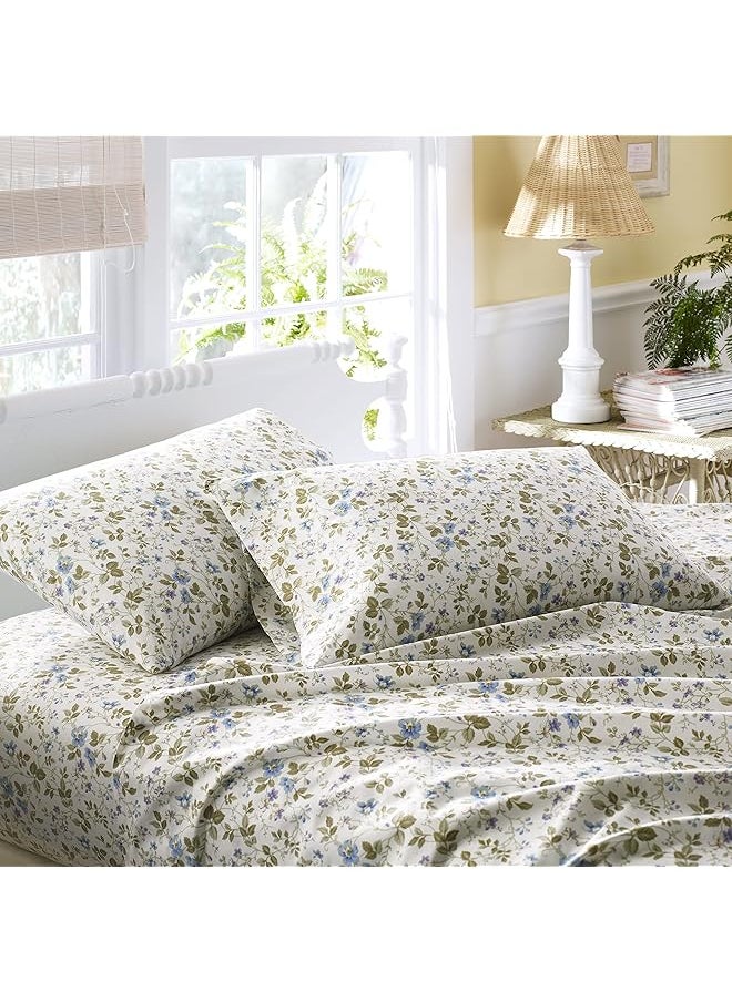 LAURA ASHLEY - Home Spring Bloom Cotton Sateen Sheet Set Blue King - Image 1