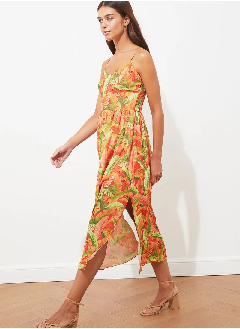 trendyol Floral Print Pleated Dress
