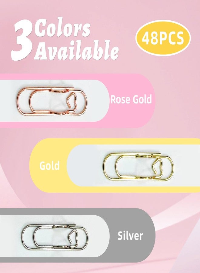 HEHIPLE Pen Holder for Notebook, 48 Pcs Metal Pen Clips Heart Paper Clip Pencil Loop Holders for Journal Planner Jumbo Office School Supplies Gold/Silver/Rose Gold - Image 4