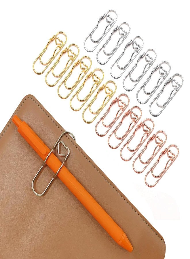 HEHIPLE Pen Holder for Notebook, 48 Pcs Metal Pen Clips Heart Paper Clip Pencil Loop Holders for Journal Planner Jumbo Office School Supplies Gold/Silver/Rose Gold - Image 1