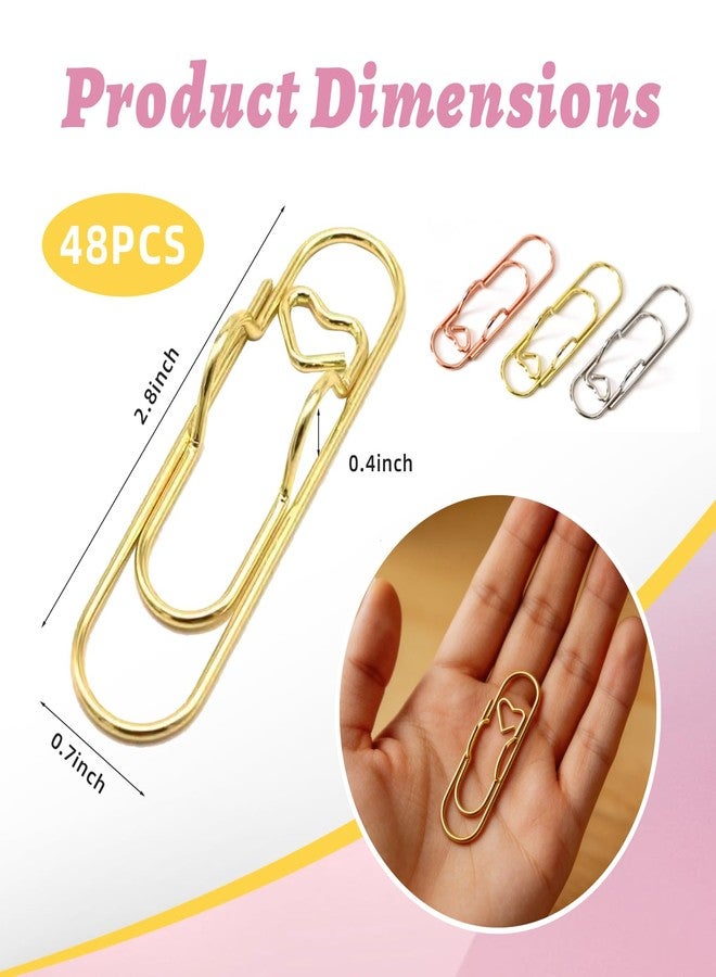 HEHIPLE Pen Holder for Notebook, 48 Pcs Metal Pen Clips Heart Paper Clip Pencil Loop Holders for Journal Planner Jumbo Office School Supplies Gold/Silver/Rose Gold - Image 2