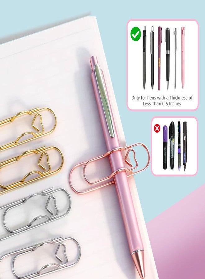 HEHIPLE Pen Holder for Notebook, 48 Pcs Metal Pen Clips Heart Paper Clip Pencil Loop Holders for Journal Planner Jumbo Office School Supplies Gold/Silver/Rose Gold - Image 3