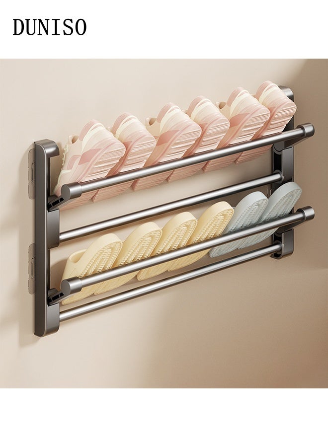 DUNISO 2-layer foldable shoe rack Multi-Functional Wall-Mounted Slippers Holder No Drilling Wall Mounted Hanging Shoe Holder Space Saving Door Shoe Holder for Door， Cabinet， Bathroom， Kitchen - Image 1